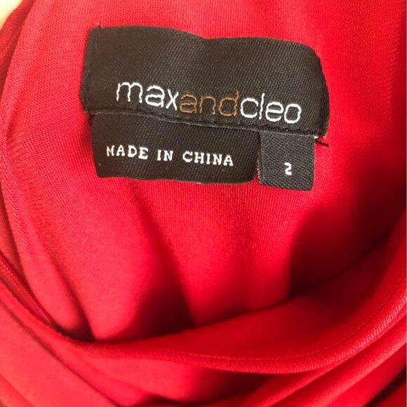 MAX AND CLEO Red Knit Pleated Midi Sleeveless V Neck Dress Size 2 - Picture 3 of 4